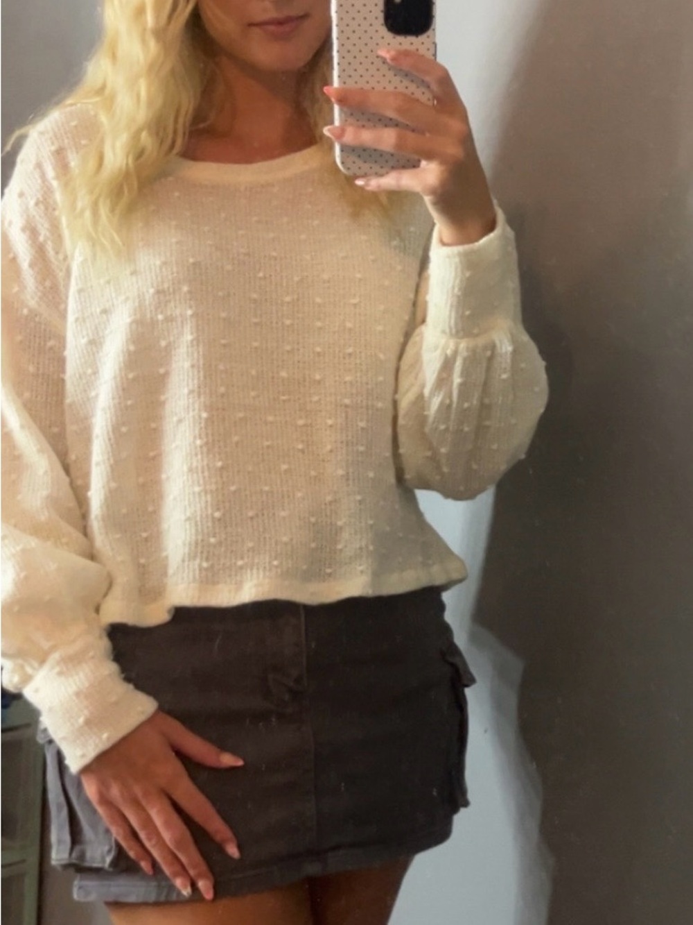 Altar'd State Cream Bubble Knit Pullover